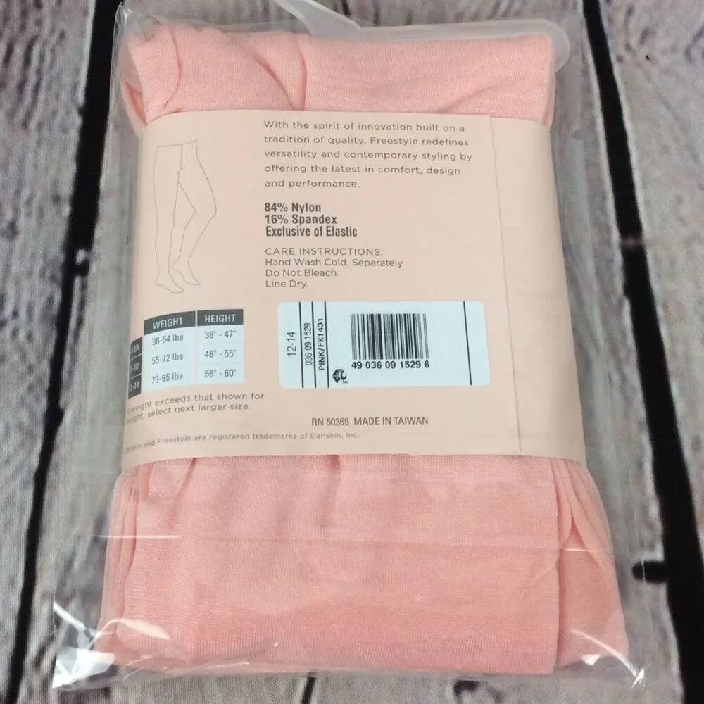 Freestyle by Danskin Footed Tights Pink Dance Ballet Girls Size 12-14 Dancewear